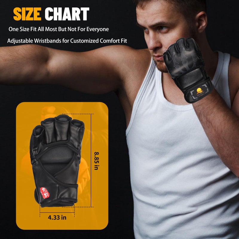 ZooBoo MMA Gloves, Half-Finger Boxing Fight Gloves MMA Mitts with Adjustable Wrist Band UFC Gloves for Sanda Sparring Punching Bag Training (One Size Fits Most) - Image 2